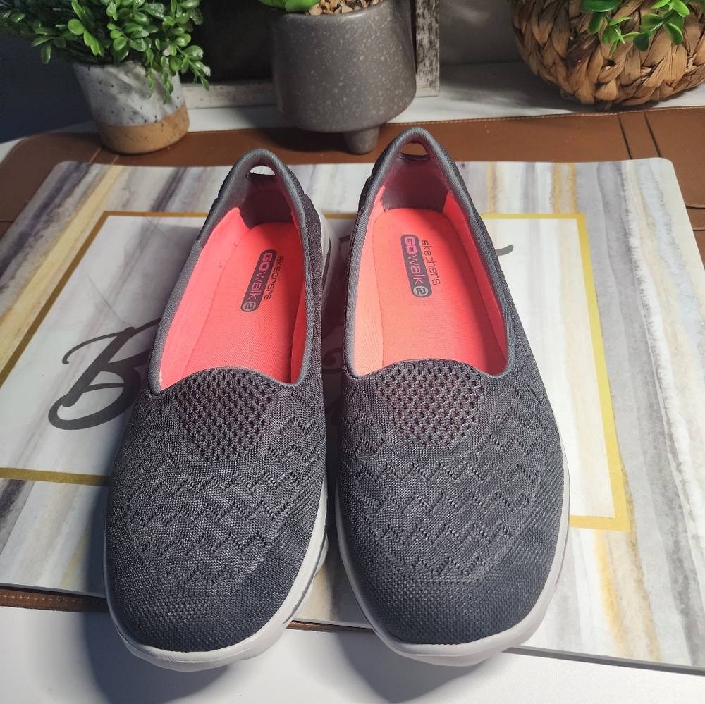 Skechers Womens Sz 9Charcoal Gray Knit Memory Foam Comfort Shoes Flats 2193TX